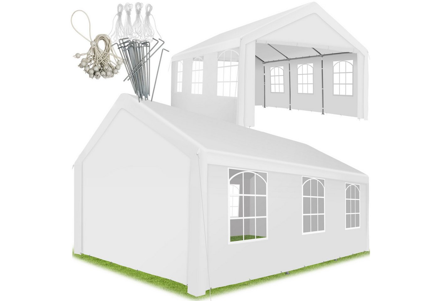 tectake Pavillon Gartenzelt 4 x 6 m wasserdicht mit UV-Schutz 50+ Seitenteile, mit 4 Seitenteilen, (Schutzdach Jasko, in Weiß), Klicksystem für schnellen Aufbau, inklusive Spannseile und Heringe Bild 3
