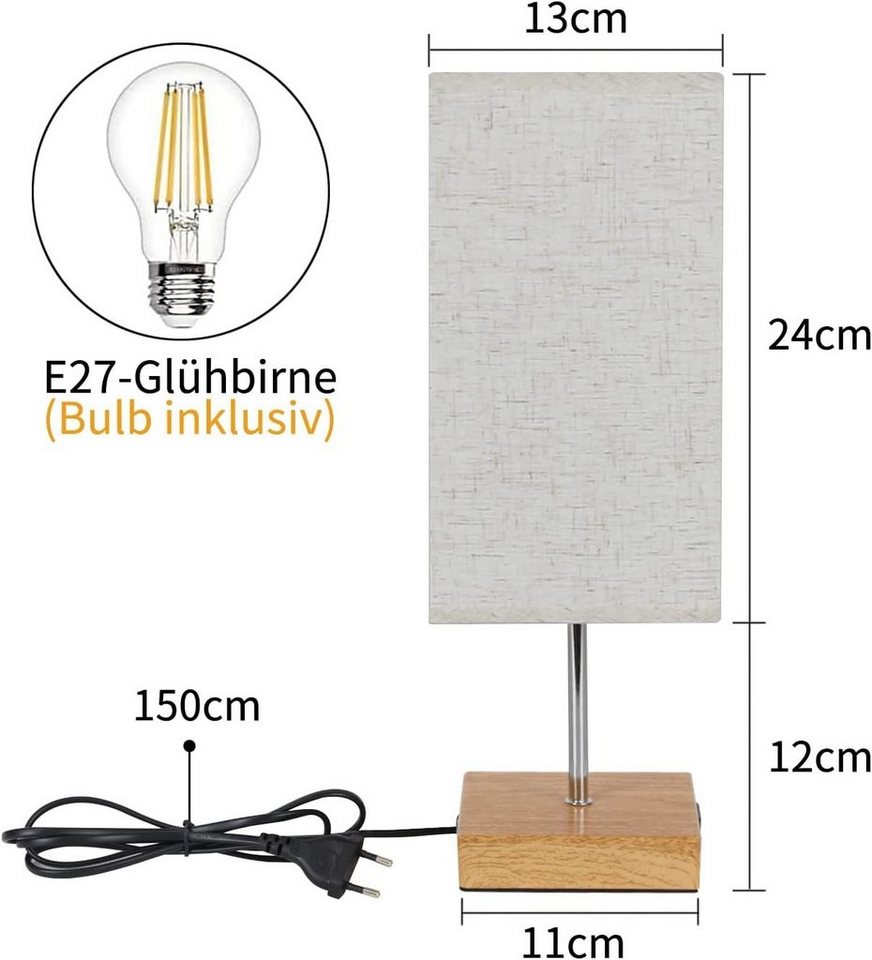 ZMH Tischleuchte Schlafzimmer Touch Nachttischlampe - Warmweiß Dimmbar, max. 40W,Stoffschirm Bild 3