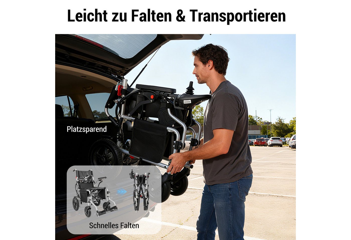 Vankel Elektrorollstuhl klappbar leicht elektr Rollstuhl 500W max.150 kg Sitzbebreitung 50cm, mit 360°-Joystick, 12° Steigfähigkeit & Anti-Kipp-Rädern Bild 5