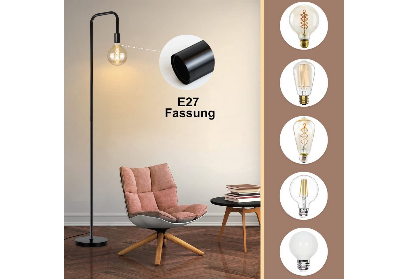 ZMH Stehlampe Vintage Schwarz mit Fußschalter Industrial Design aus Metall, ohne Leuchtmittel Bild 2