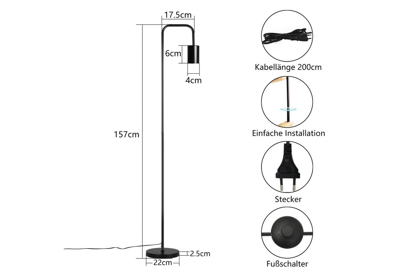 ZMH Stehlampe Vintage Schwarz mit Fußschalter Industrial Design aus Metall, ohne Leuchtmittel Bild 4