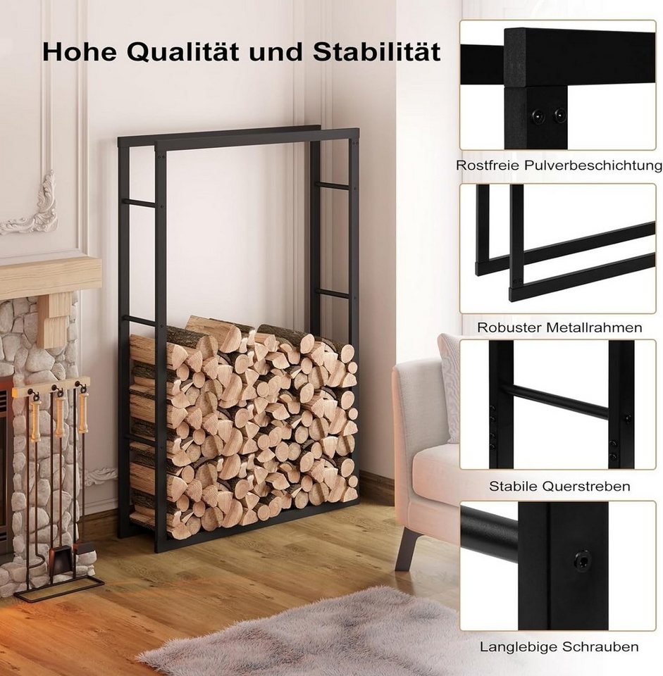 EUGAD Kaminholzregal, BxTxH:100x25x150 cm, (1-St), Innen Außen aus Metall für Kaminholz Bild 5