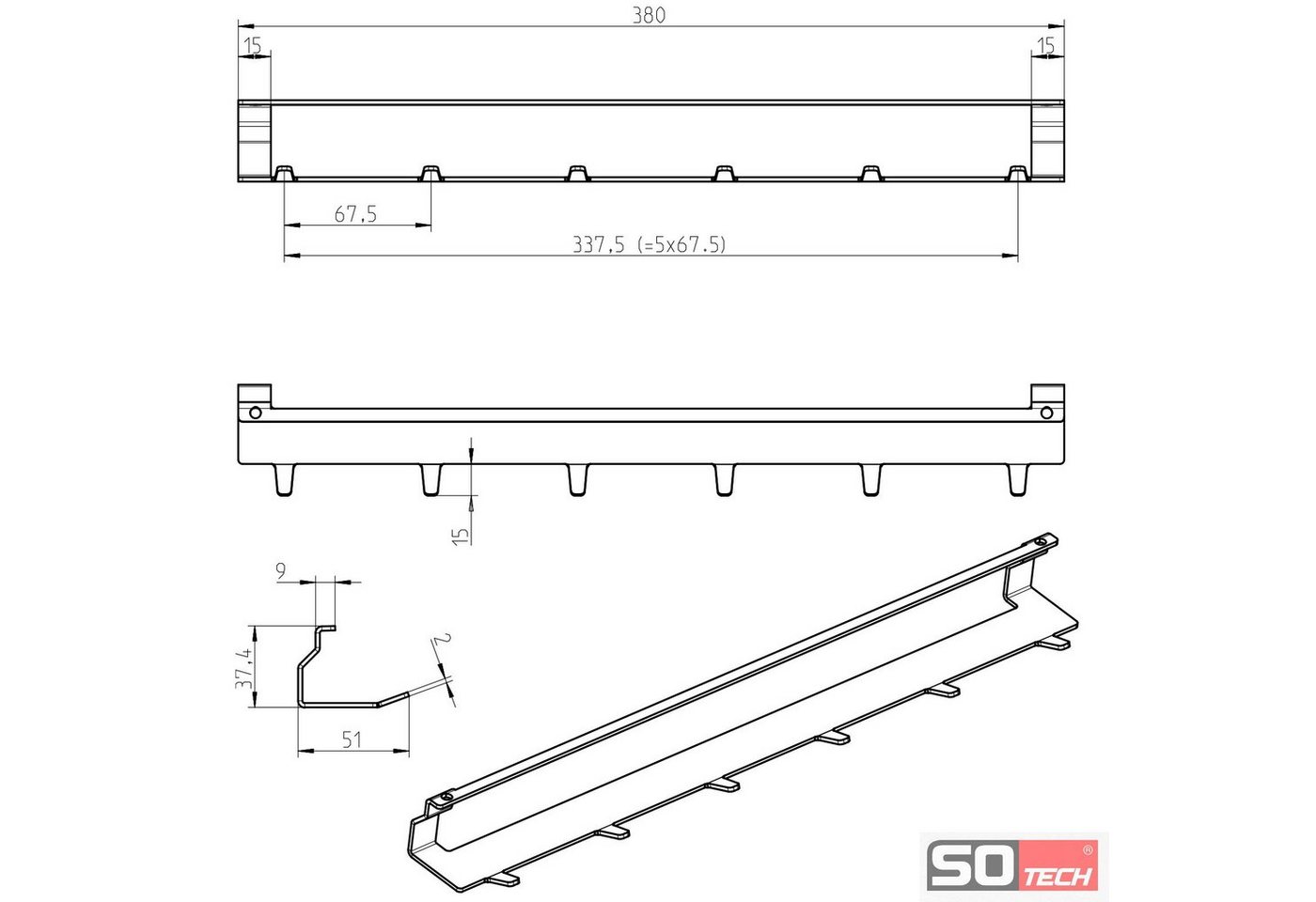 Kesseböhmer Küchenrückwand Linero Style Relingsystem für die Küche - versch. Elemente, (1-tlg), 6er Hakenleiste in schwarz zum Einhängen Bild 2