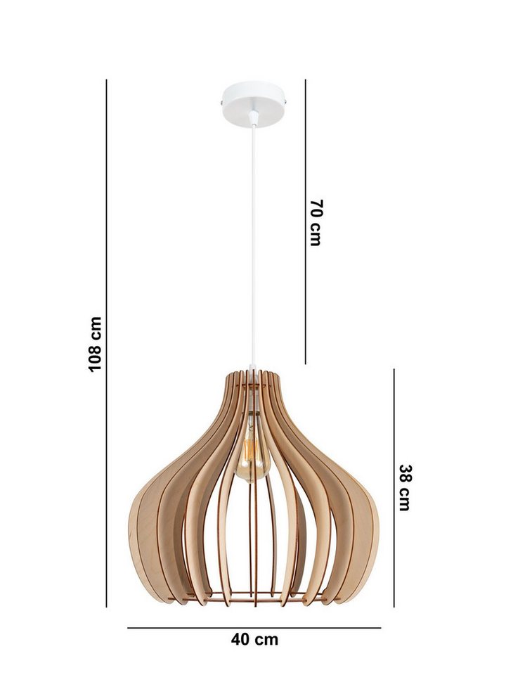 Licht-Erlebnisse Pendelleuchte ERAZ, ohne Leuchtmittel, Metall Holz E27 D: 40 cm rund H: max. 105 cm Weiß Natur Skandinavisch Bild 4