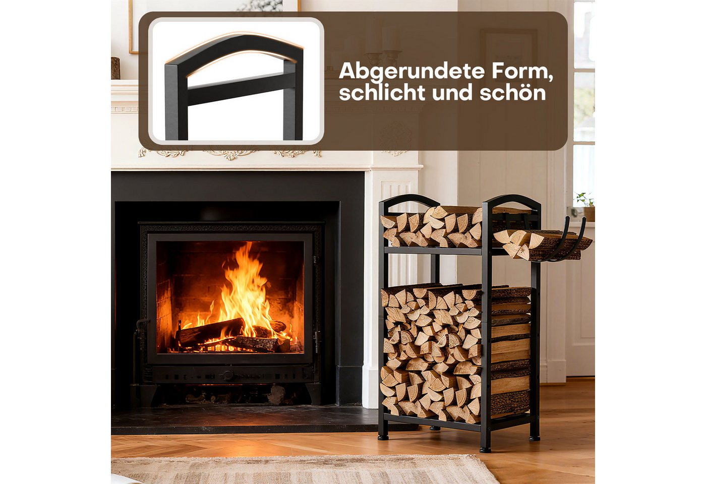 Yorbay Kaminholzregal aus Metall mit Tragetasche, Brennholz-Ständer & Transportbeutel, BxTxH:40.5x28x76 cm, für Kamin, Ofen & Garten Bild 2