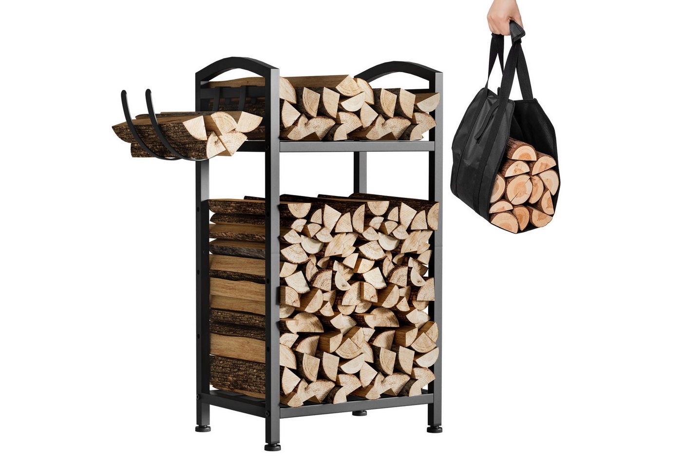 Yorbay Kaminholzregal aus Metall mit Tragetasche, Brennholz-Ständer & Transportbeutel, BxTxH:40.5x28x76 cm, für Kamin, Ofen & Garten Bild 4