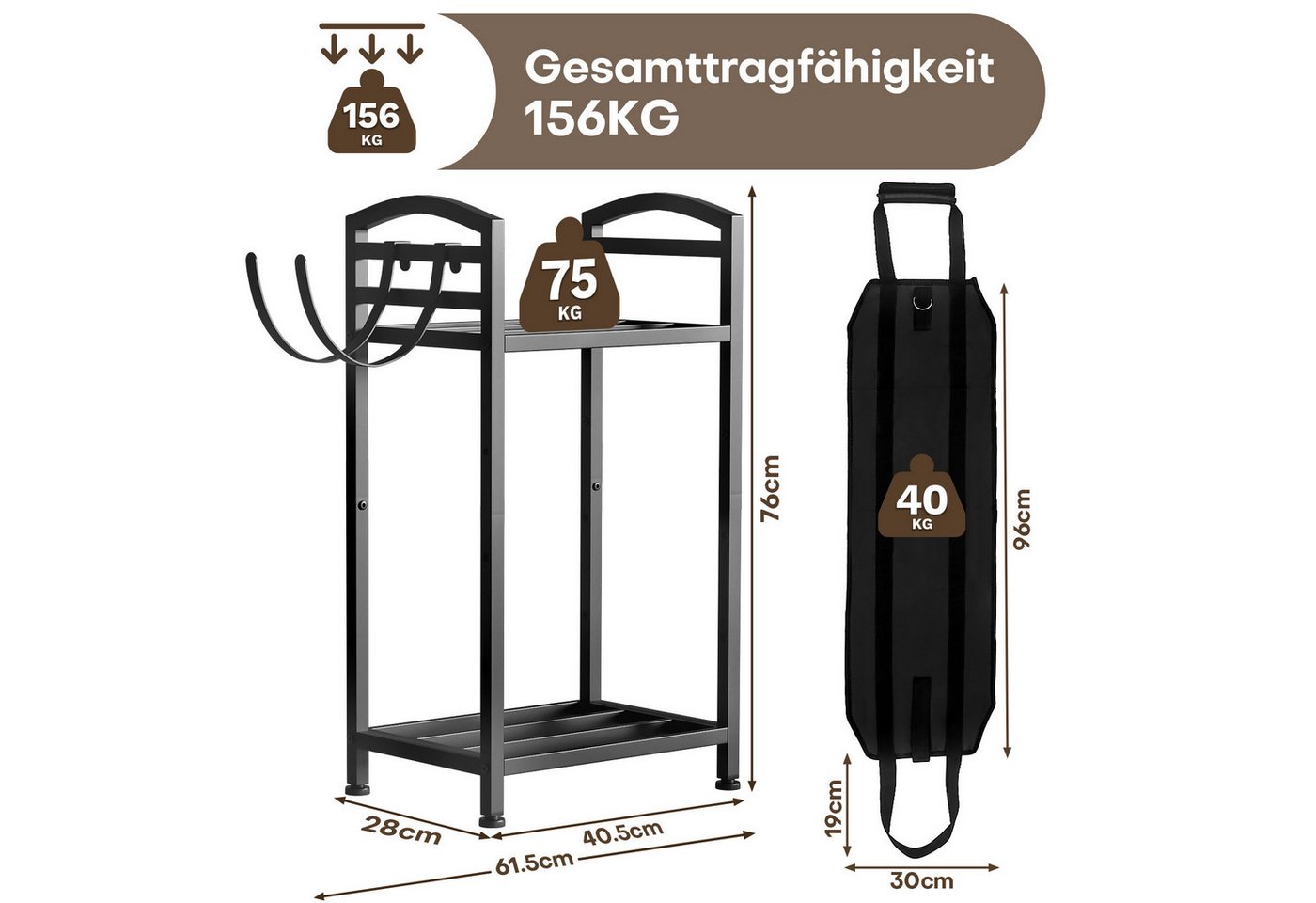 Yorbay Kaminholzregal aus Metall mit Tragetasche, Brennholz-Ständer & Transportbeutel, BxTxH:40.5x28x76 cm, für Kamin, Ofen & Garten Bild 5