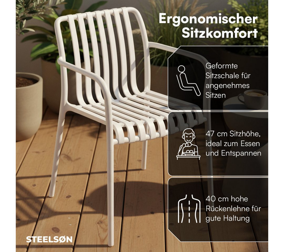 STEELSØN Gartenstuhl Pincoya, Balkonstuhl wetterfest und UV-beständig, bis 120 kg (weiß, 4er Set), stapelbarer Balkonstuhl Kunststoff, verfügbar als 2er/4er/6er Set Bild 2