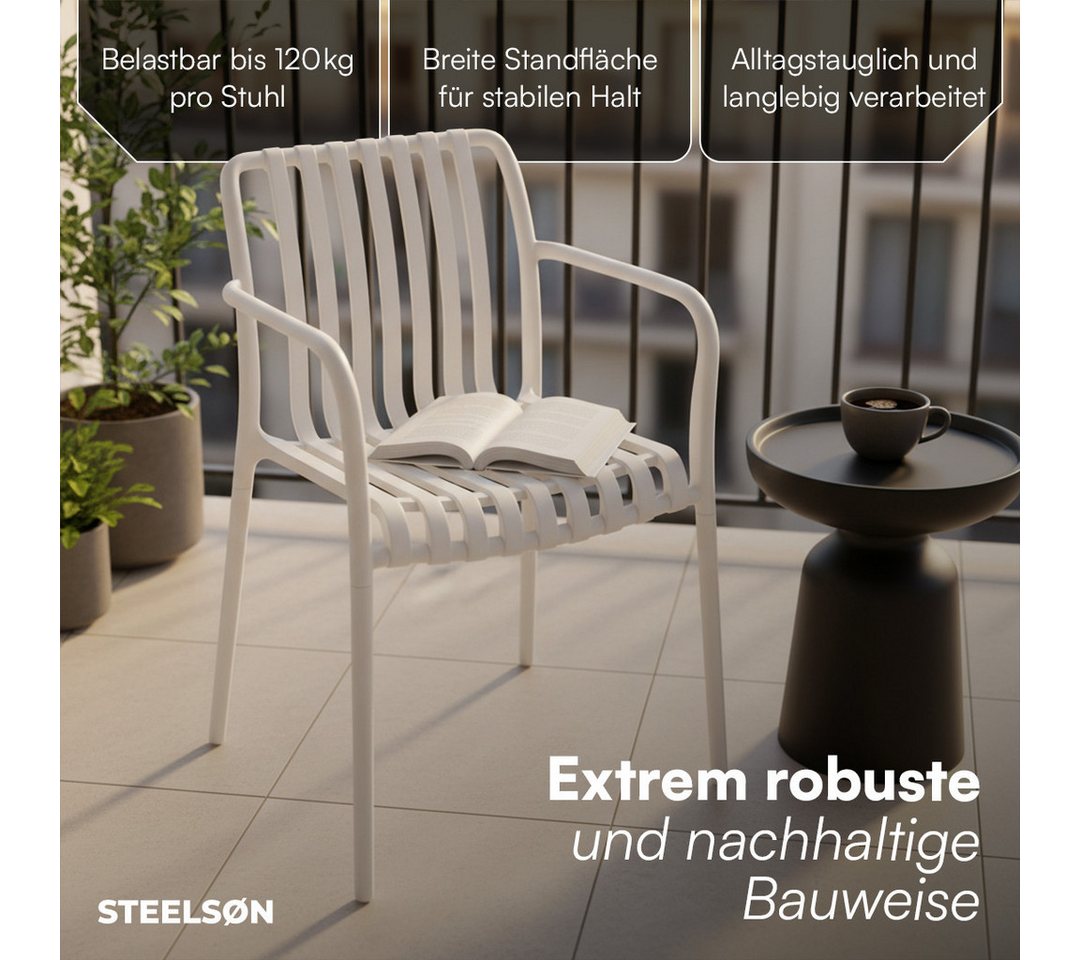 STEELSØN Gartenstuhl Pincoya, Balkonstuhl wetterfest und UV-beständig, bis 120 kg (weiß, 4er Set), stapelbarer Balkonstuhl Kunststoff, verfügbar als 2er/4er/6er Set Bild 3