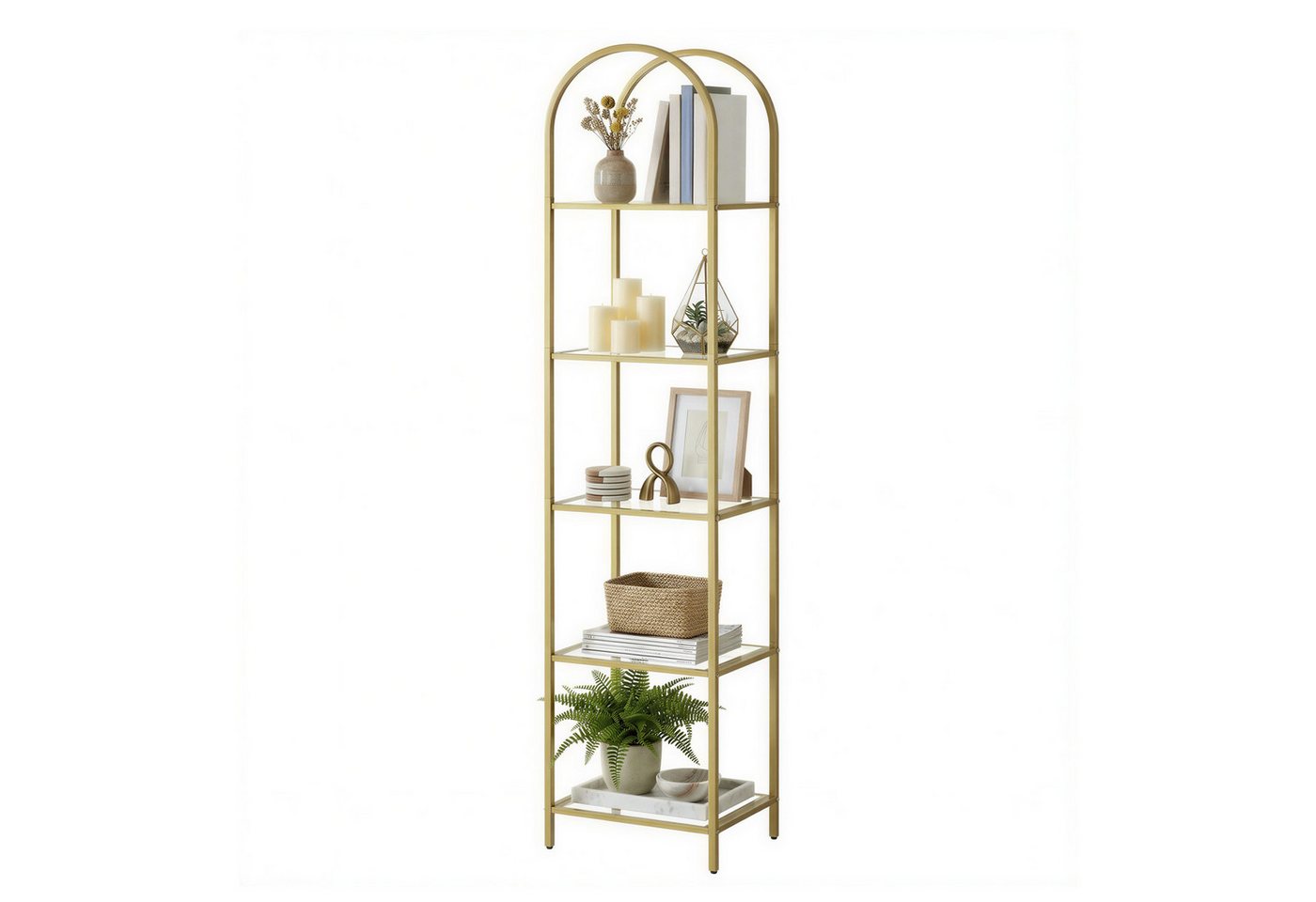VASAGLE Bücherregal Regal 5 Ebenen, Standregal aus Hartglas, Aufbewahrungsregal, 1-tlg., bogenförmig, Metallstruktur Bild 5
