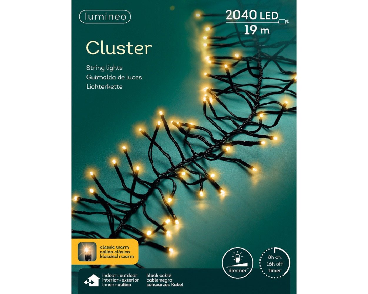 Kaemingk LED-Lichterkette LED Clusterbeleuchtung Outdoor L.1900cm 2040L schwarz/klassisch warm