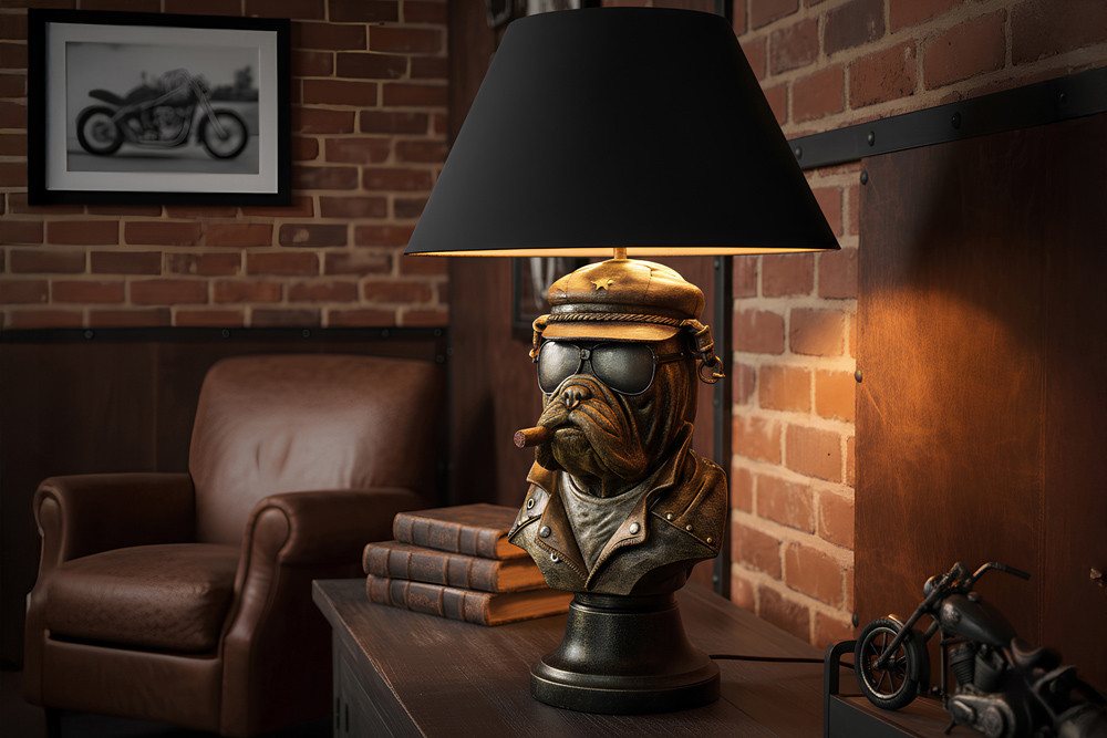 riess-ambiente Tischleuchte BULLDOG 55cm bronze/schwarz - Polyresin, Stoffschirm, Hunde-Skulptur, Ein-/Ausschalter, ohne Leuchtmittel, Extravagante Tierlampe - ideal auf Sideboard, Nachttisch oder Kommode Bild 3