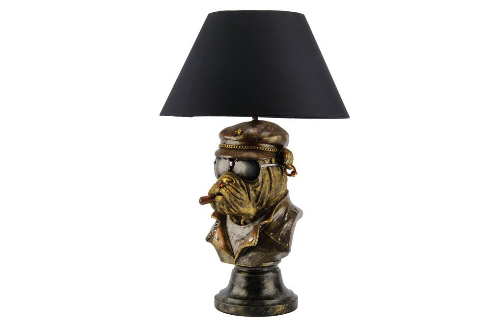 riess-ambiente Tischleuchte BULLDOG 55cm bronze/schwarz - Polyresin, Stoffschirm, Hunde-Skulptur, Ein-/Ausschalter, ohne Leuchtmittel, Extravagante Tierlampe - ideal auf Sideboard, Nachttisch oder Kommode Bild 4