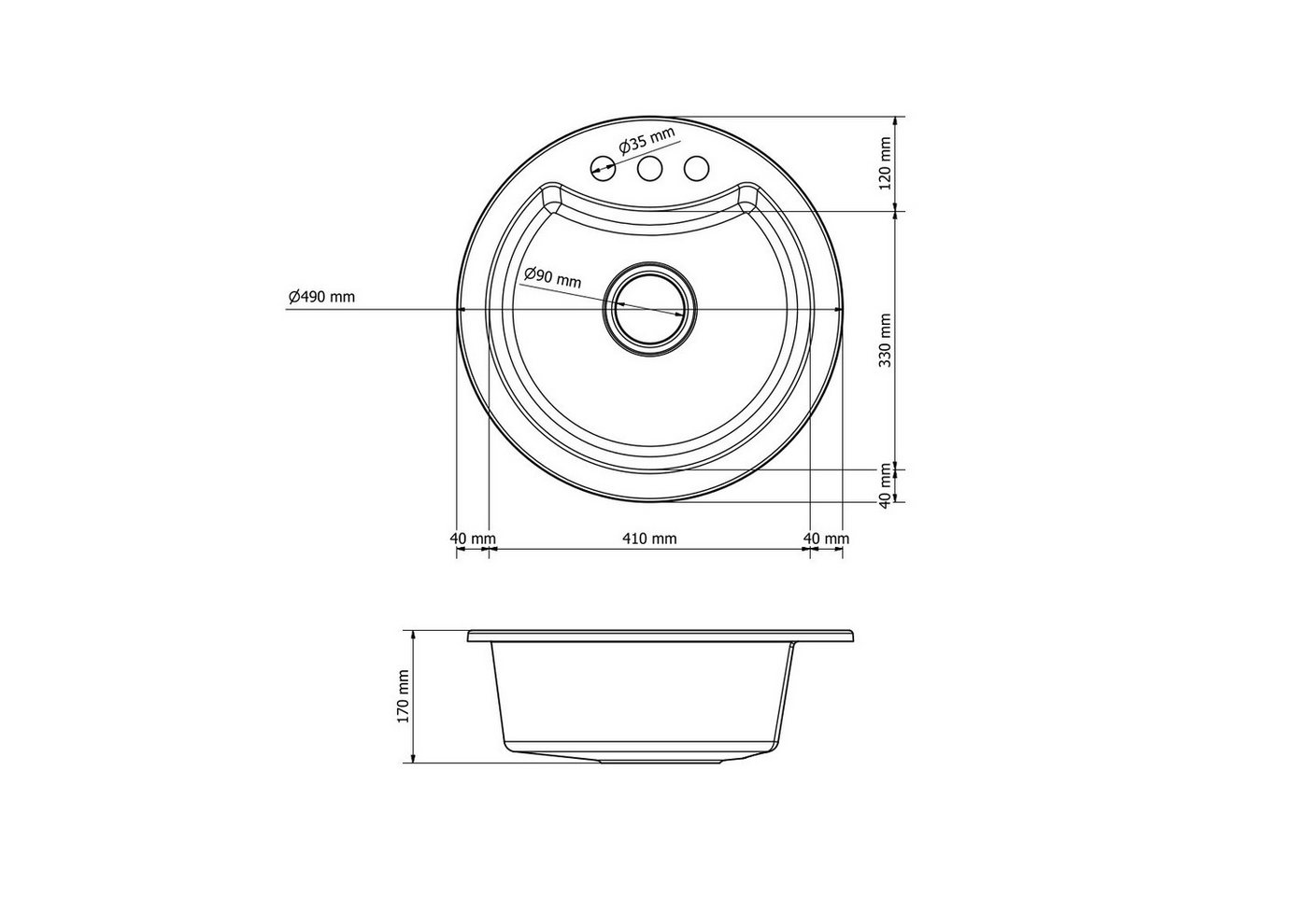 Faizee Home Granitspüle Granitspüle Vela Ø49cm verschiedene Farben mit o. ohne Armatur Bild 3