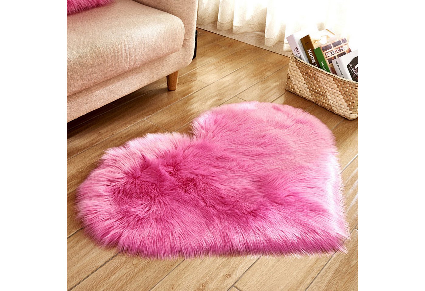 Jibenhome Hochflor-Teppich Herzförmiger Fellteppich,Kunstfell Schaffell,Hochflor Shaggy Teppiche, Heißes Rosa,40 cm x 50 cm, Höhe: 60 mm, Bodenteppich, Waschbarer Bild 2