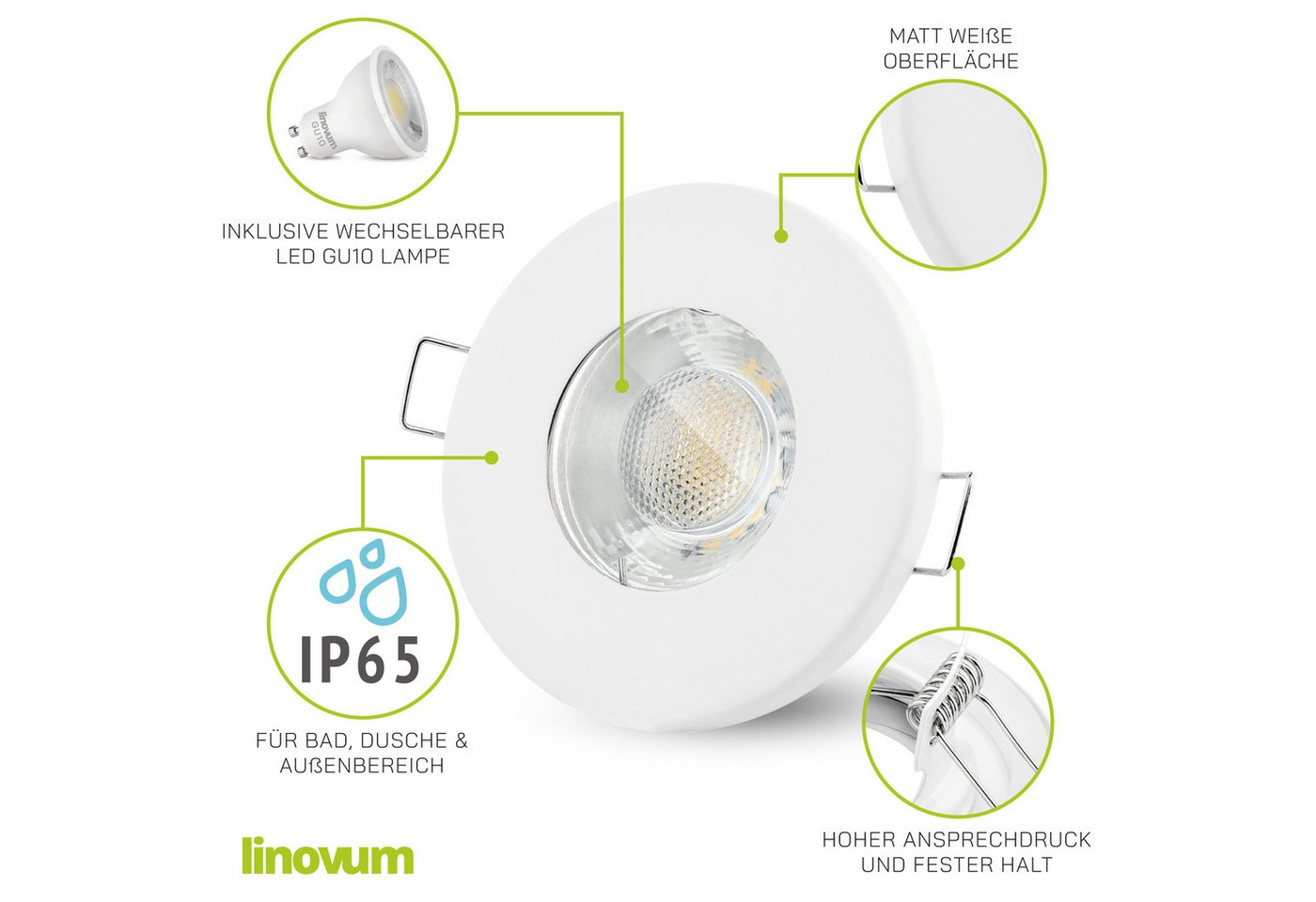 linovum LED Einbaustrahler LED Einbaustrahler IP65 neutralweiß GU10 3W Deckenlampe flach Leuchte, Neutralweiß