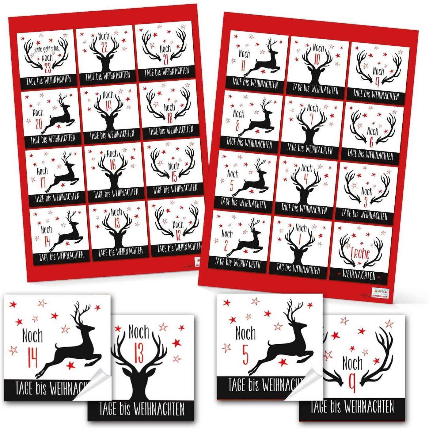 Logbuch-Verlag Aufkleber Adventskalender Bastel-Set: 24 braune Papiertüten + quadratische