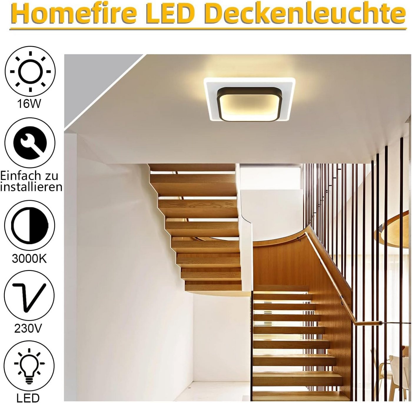 ZMH LED Deckenleuchte Modern Schwarz Weiß Design Acryl Wohnzimmerlampe, LED fest integriert, Warmweiß Bild 3