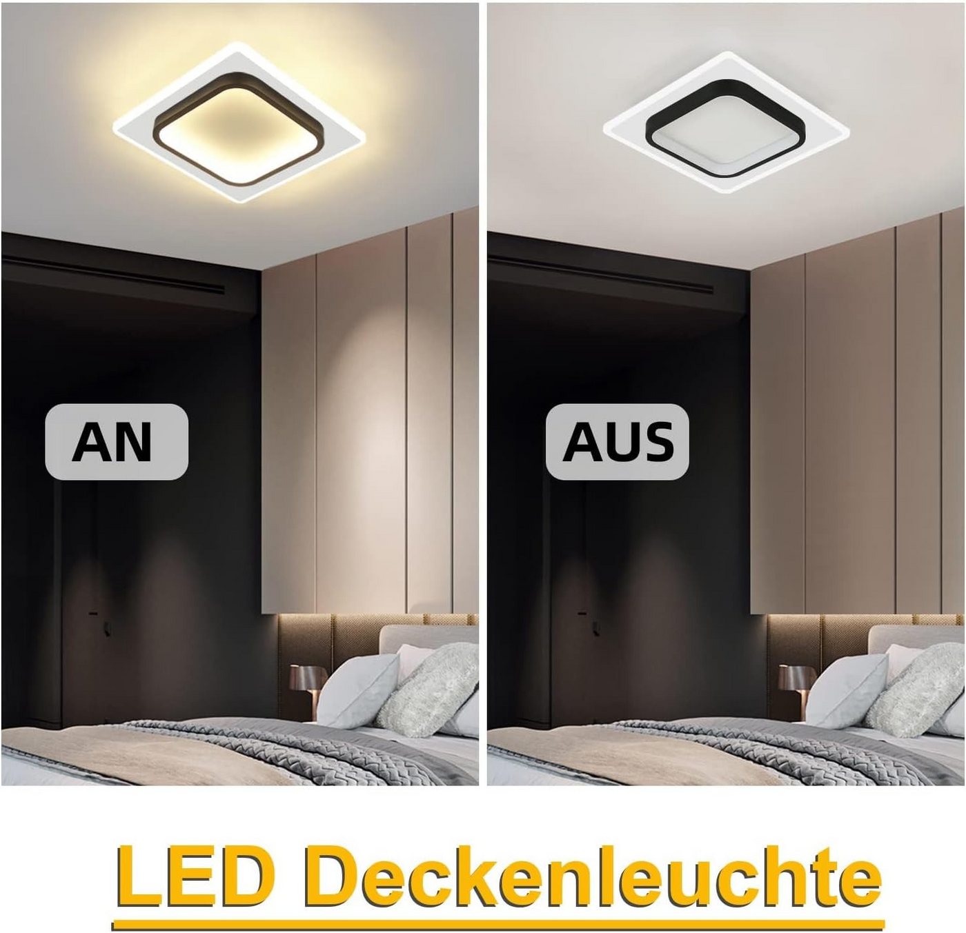 ZMH LED Deckenleuchte Modern Schwarz Weiß Design Acryl Wohnzimmerlampe, LED fest integriert, Warmweiß Bild 4