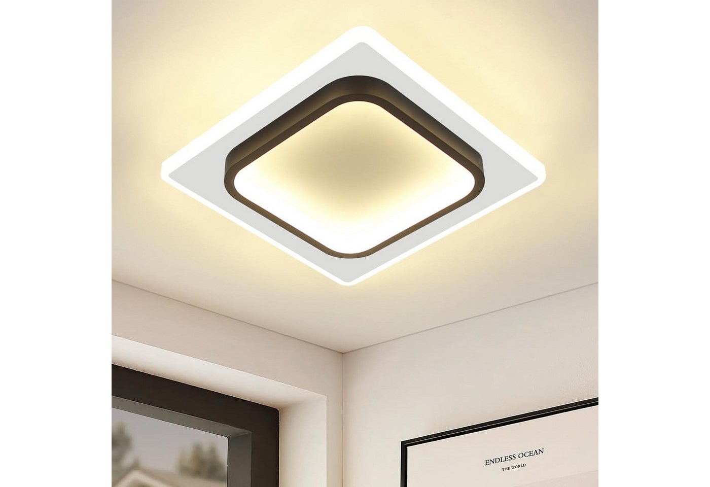 ZMH LED Deckenleuchte Modern Schwarz Weiß Design Acryl Wohnzimmerlampe, LED fest integriert, Warmweiß Bild 5