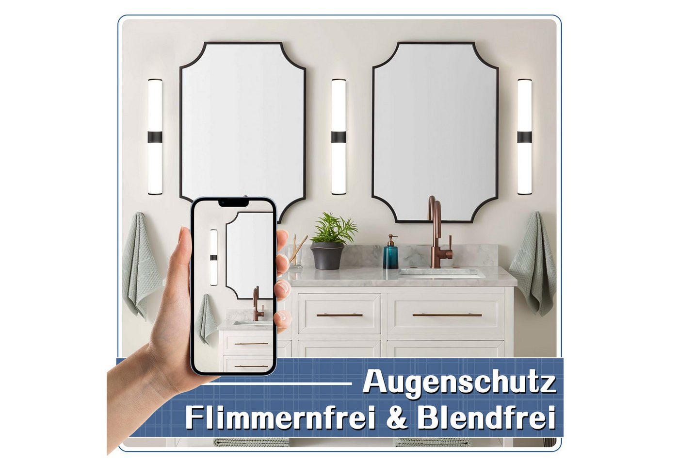 ZMH LED Spiegelleuchte 8W 40CM Schwarz für Schminktisch Schlafzimmer, Augenschutz Design, LED fest integriert, 4000K, Modern Neutralweiß Langlebige Materialien Wandleuchte Bild 2