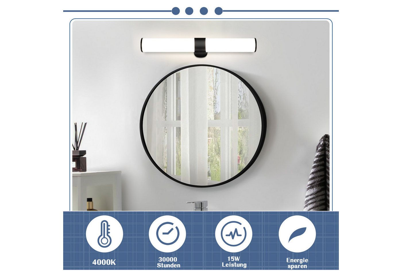ZMH LED Spiegelleuchte 8W 40CM Schwarz für Schminktisch Schlafzimmer, Augenschutz Design, LED fest integriert, 4000K, Modern Neutralweiß Langlebige Materialien Wandleuchte Bild 3