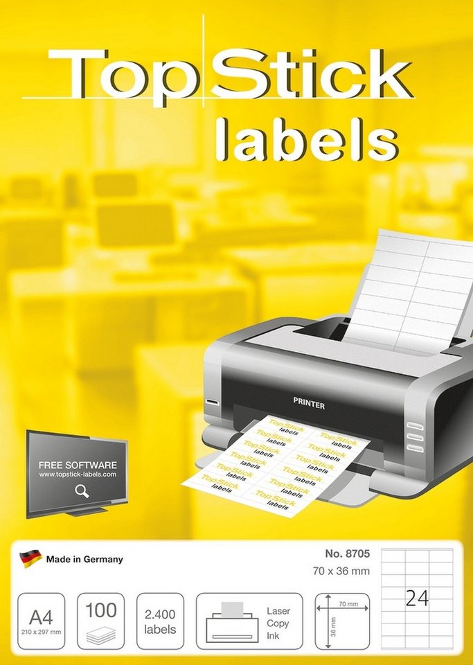 TopStick Etiketten Universal-Etiketten Papier weiß selbstklebend 70x36mm 100 Blatt=2400 E