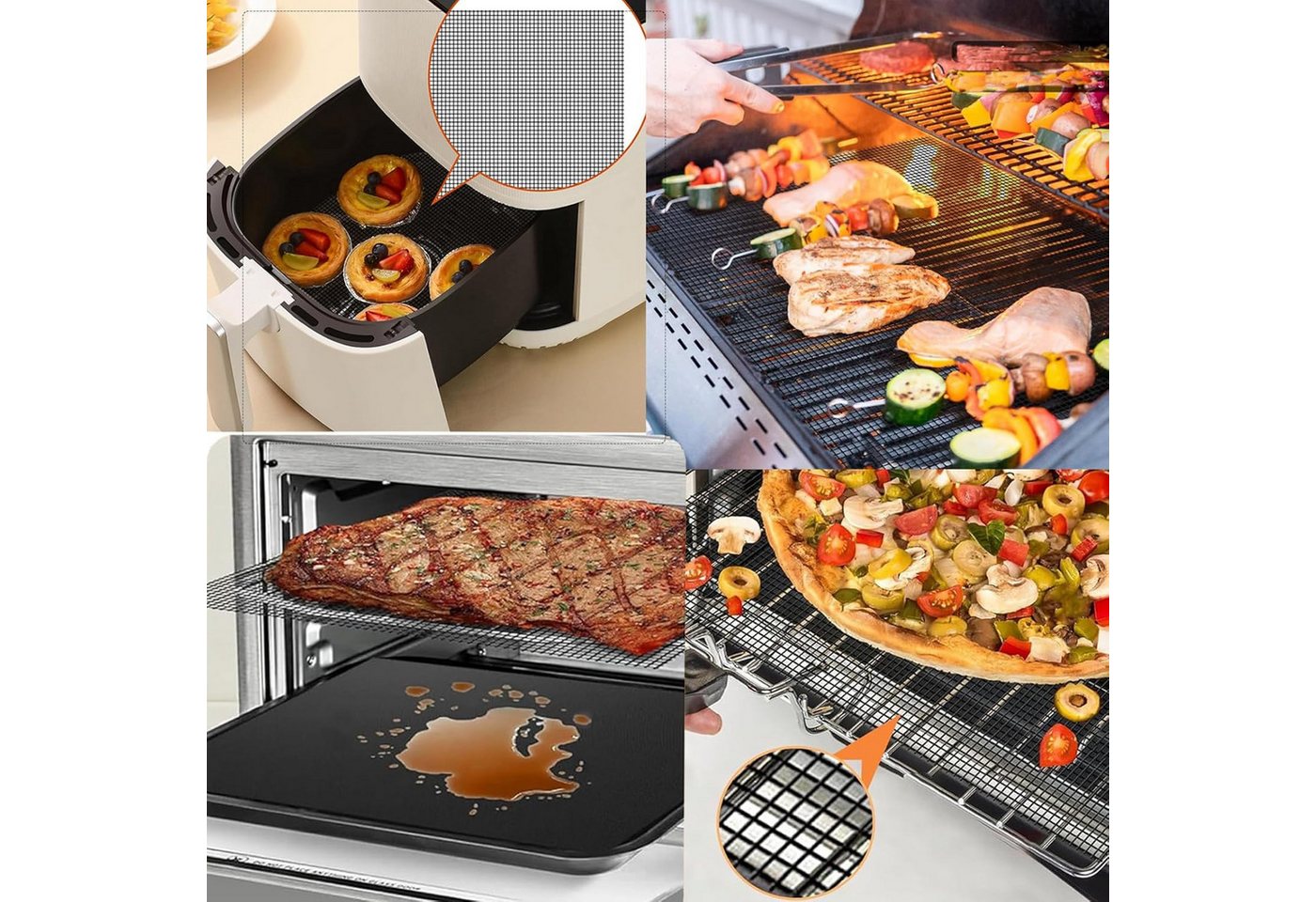 Coonoor Grillplatte Grillmatten Set, Gitter Grillmatte antihaftbeschichtet (2-St), zum Grillen von Fleisch, Gemüse, Kochen, Backen, Grillen und Backen