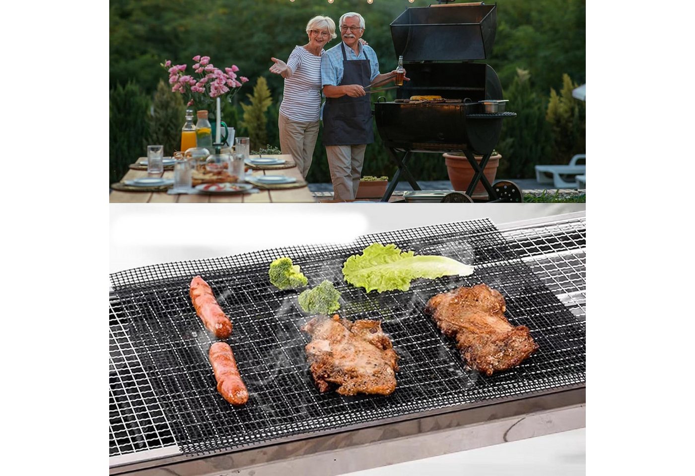 Coonoor Grillplatte Grillmatten Set, Gitter Grillmatte antihaftbeschichtet (2-St), zum Grillen von Fleisch, Gemüse, Kochen, Backen, Grillen und Backen Bild 4