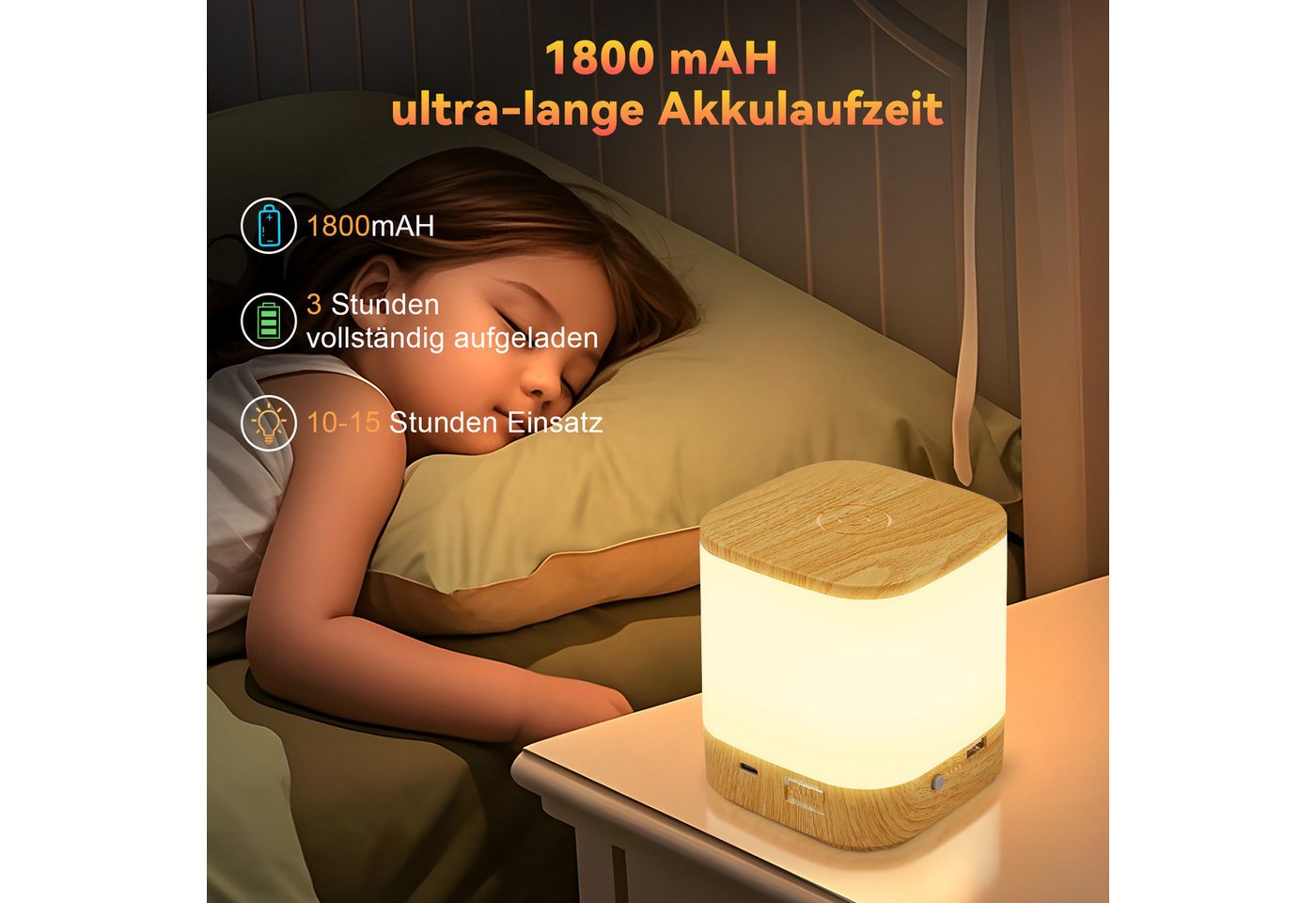 ZMH LED Tischleuchte Aufladbar Flur mit 3 Farbtemperatur Nachttischlampe Akku 3600mAH USB, Einfache Installation, LED fest integriert, 3000-6500K, Nachttischlampe für Schlafzimmer mit 3 Farbtemperatur&Timing Funktion Bild 4