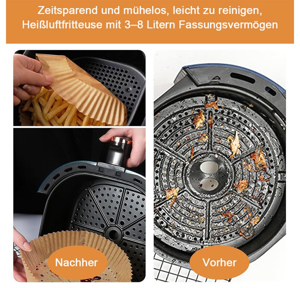 AFKSMILE Backpapier Backpapier für Heißluftfritteuse,50Stück Airfryer Backpapier Rund 16cm, Antihaft Wasserdicht Ölfest Einwegschalen Backpapier,Airfryer ZubehöR Bild 2