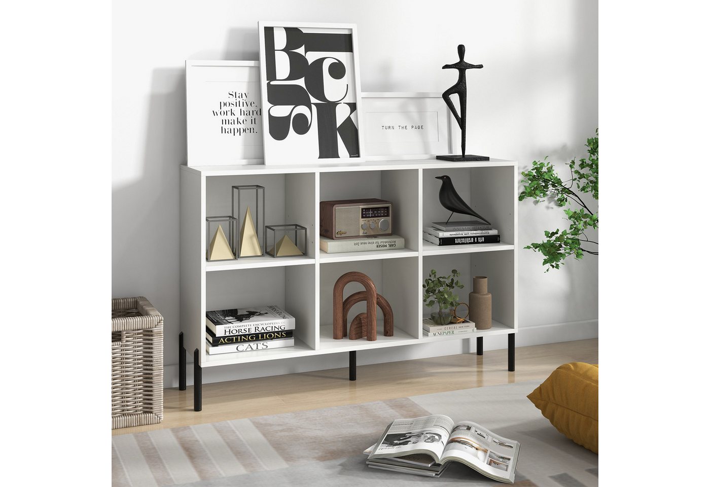 COSTWAY Bücherregal, mit 6 Fächern & verstellbaren Regalen, 120x35x79,5cm