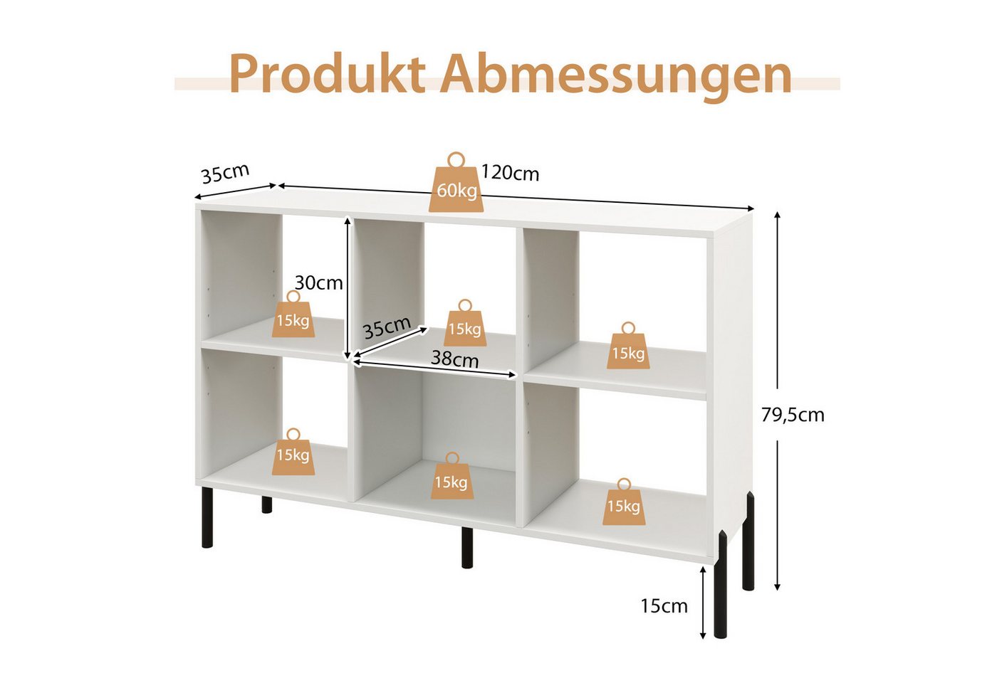 COSTWAY Bücherregal, mit 6 Fächern & verstellbaren Regalen, 120x35x79,5cm Bild 2