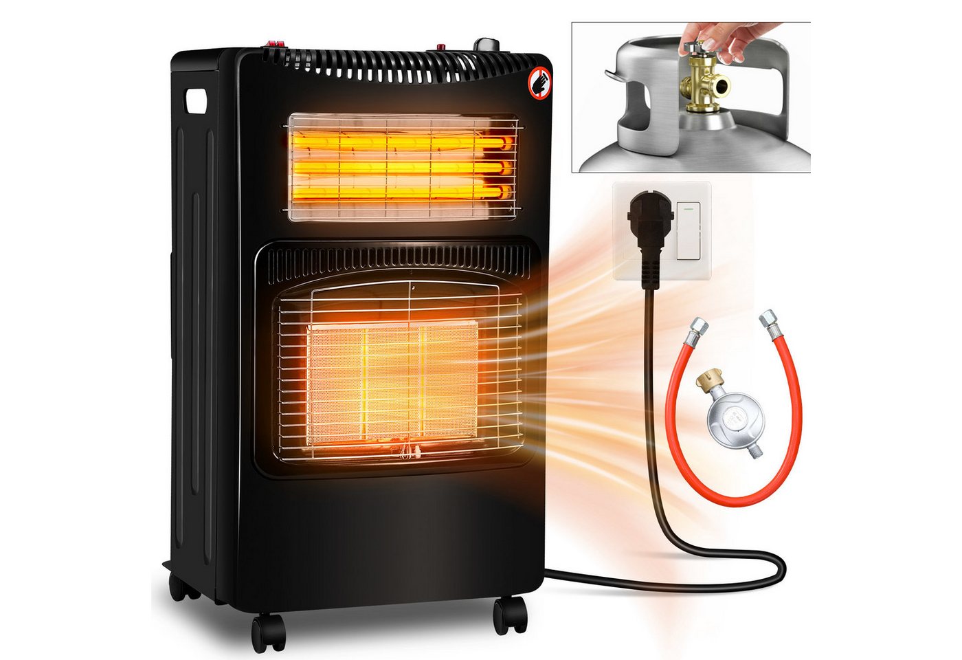 Clanmacy Heizgerät 4.2KW Elektroheizung Gasheizung Infrarot Gasheizer Heizstrahler Gas, 4200 W, Infrarotheizung, 3-stufige Einstellung, 360° Universal-Räder Bild 4