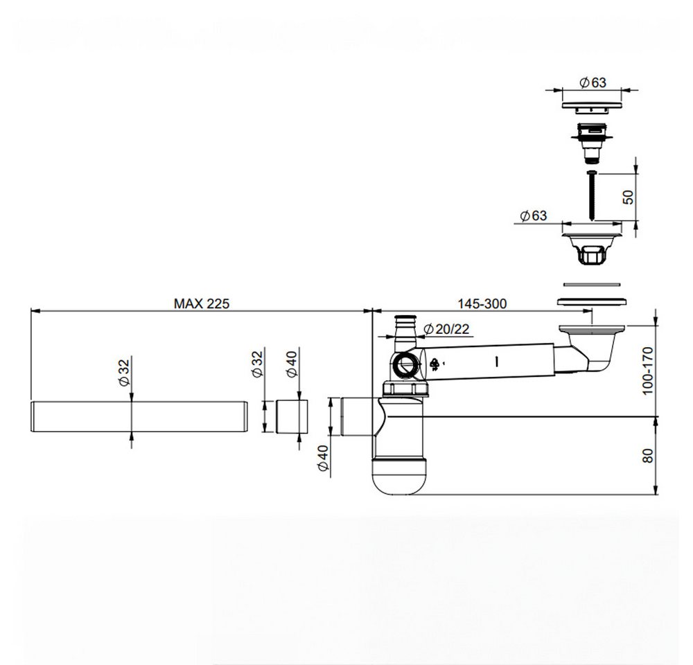 Lomadox Ablaufgarnitur SIPHON-56 Siphon für eingelassene Waschbecken, Pupup-Ventil gold Bild 4