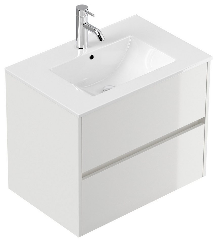 Magnolia Home Badmöbel-Set Badmöbelset Taifun 70cm 2tlg mit Spiegelschrank weiß Hgl Bild 2