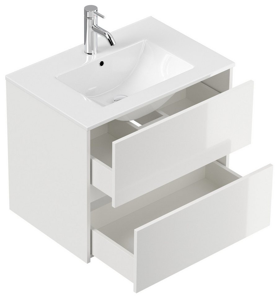 Magnolia Home Badmöbel-Set Badmöbelset Taifun 70cm 2tlg mit Spiegelschrank weiß Hgl Bild 4