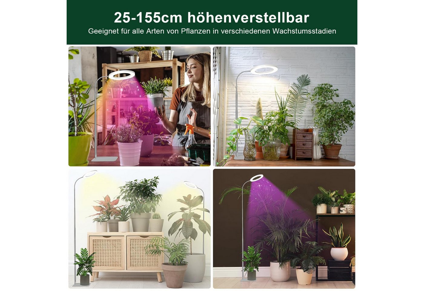 Lapamax Pflanzenlampe Pflanzenlampe LED Vollspektrum mit Standfuß, 3 Lichtmodi, LED, Timer 3/9/12H, 10 Dimmstufen, Höhenverstellbar für große Pflanzen Bild 2
