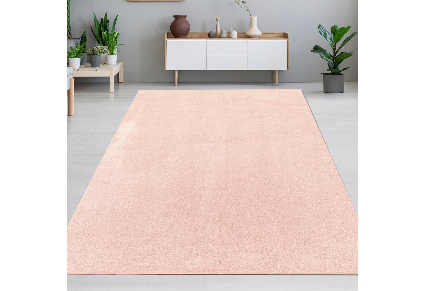 Carpetia Teppich Samtiges Uni-Design, rechteckig, Höhe: 10 mm, samtig weich, pflegeleicht, rutschhemmende Rückseite