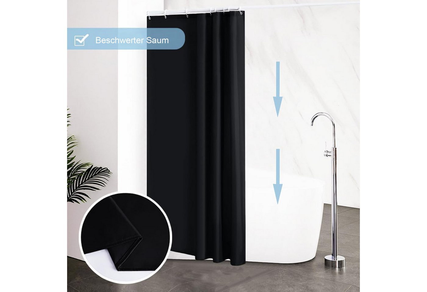 OKWISH Duschvorhang Badezimmer Vorhang Badewannenvorhang Dusche Breite 240 cm (240x200 cm Wasserabweisend Anti-schimmel Waschbar 16 Duschvorhangringe, Duschvorhänge Vorhänge aus Stoff), für Badezimmer Haus Hotel Wohnung Wohnmobil Wohnheim usw
