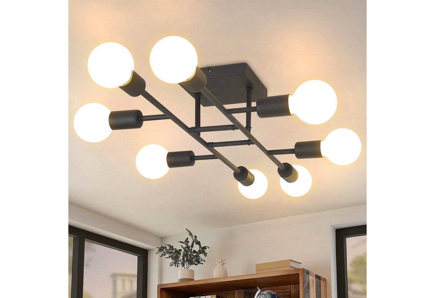 ZMH Deckenleuchte vintage Deckenlampe E27 Wohnzimmer 8 Flammige retro, ohne Leuchtmittel Bild 2