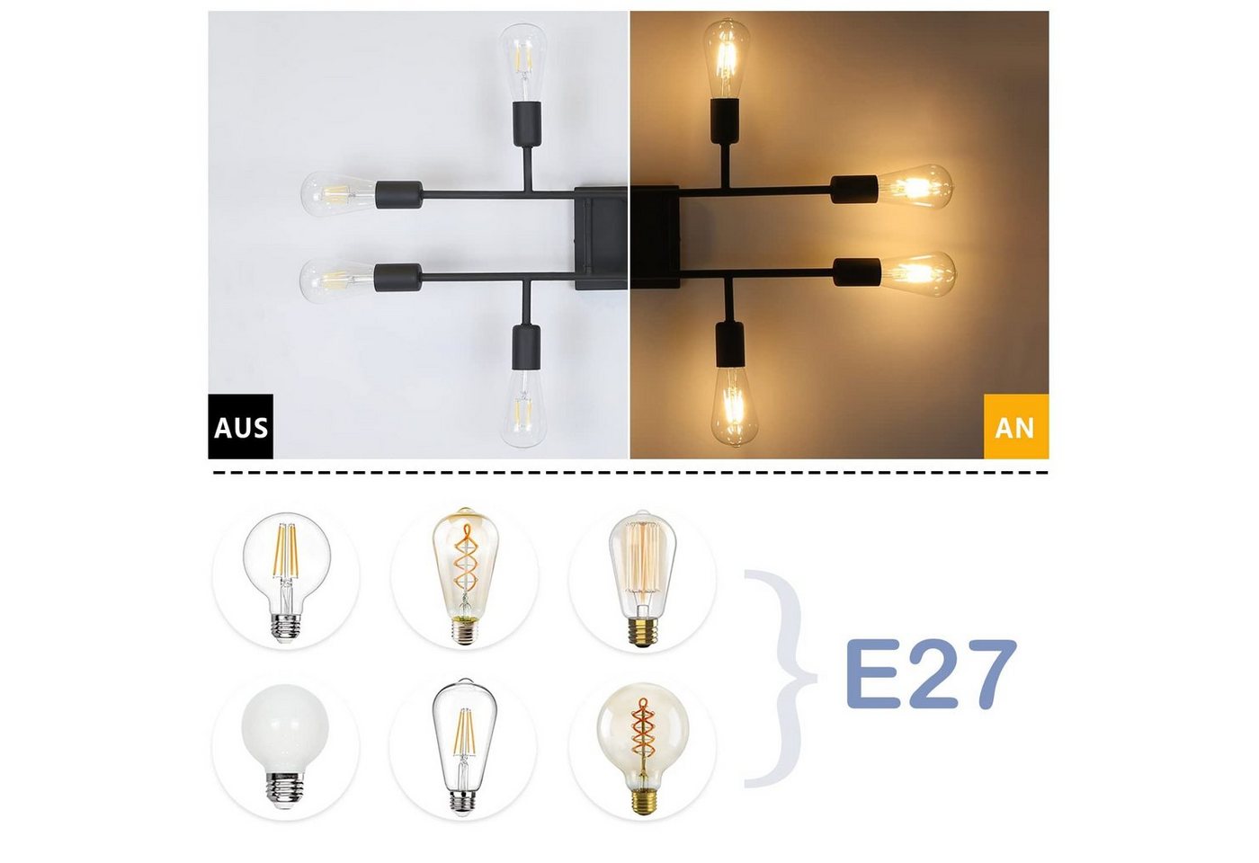 ZMH Deckenleuchte vintage Deckenlampe E27 Wohnzimmer 8 Flammige retro, ohne Leuchtmittel Bild 5