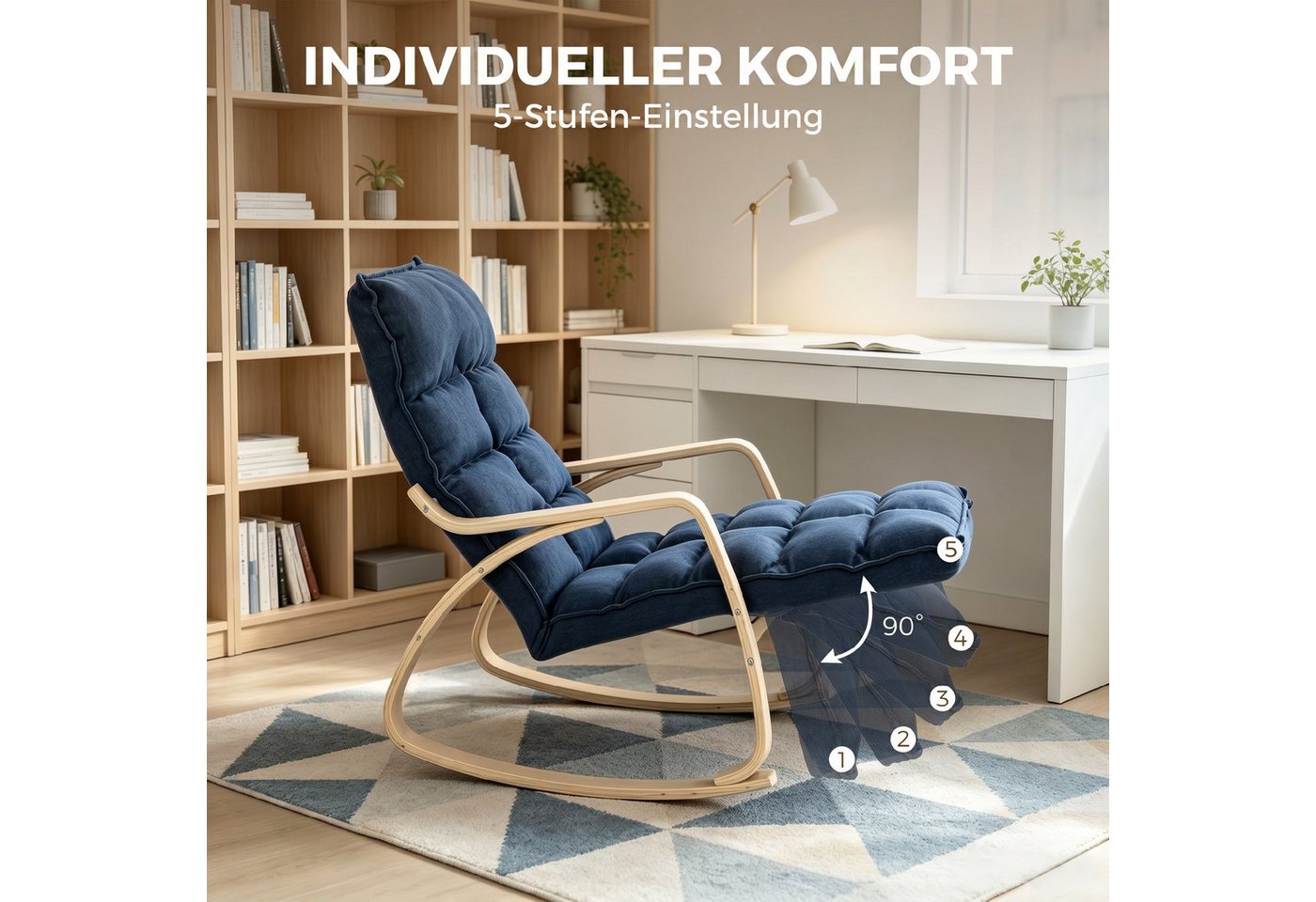 HOMCOM Schaukelstuhl Gepolsterter Sessel in Leinenoptik (Set, 1 St), Schaukelfunktion, Fußstütze 5-fach verstellbar Bild 2