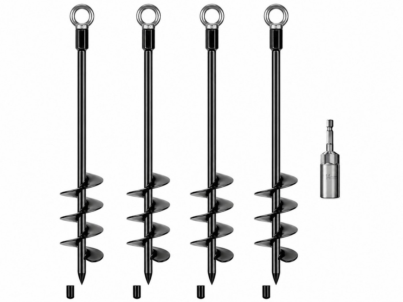 BeneLabel Bodenanker 61cm, 4 Stück, schwarz, Einschraubbare Erdnägel mit 14mm Adapter, zum Eindrehen, (4-St), für Trampolin, Schaukel, Zelt, Carport & Slackline im Garten Bild 3