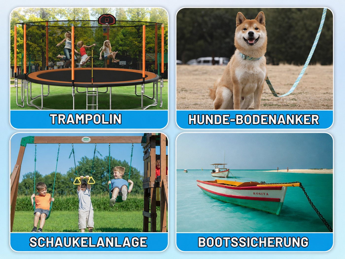 BeneLabel Bodenanker 61cm, 4 Stück, schwarz, Einschraubbare Erdnägel mit 14mm Adapter, zum Eindrehen, (4-St), für Trampolin, Schaukel, Zelt, Carport & Slackline im Garten Bild 5