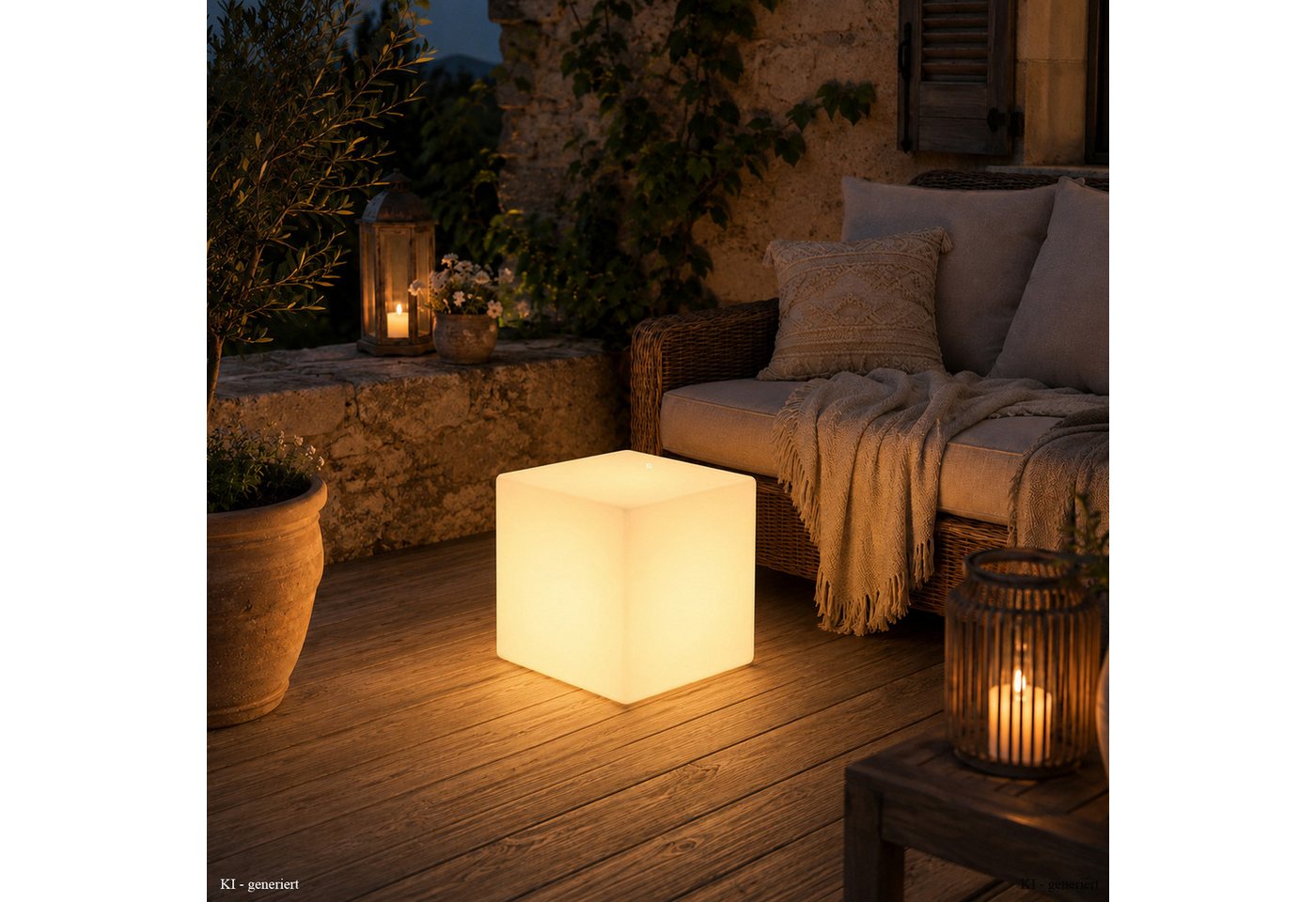 SATISFIRE LED Würfel LED Leuchtwürfel Cube 40x40cm E27 warmweiß outdoor Beistelltisch, LED Classic, warmweiß (2100K bis 3000K) Bild 3