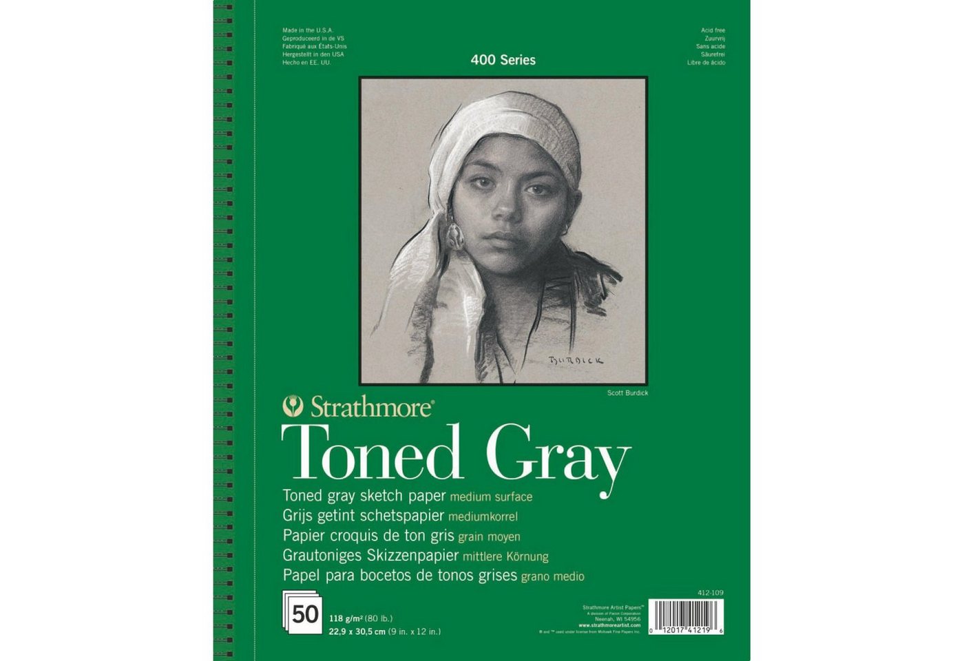 Strathmore Artist Papers™ Skizzenblock Skizzenpapier Toned Gray Spiralblock 22,9 x 30,5 cm 118 g 50 Blatt, 400 Series Toned Sketch - Toned Gray