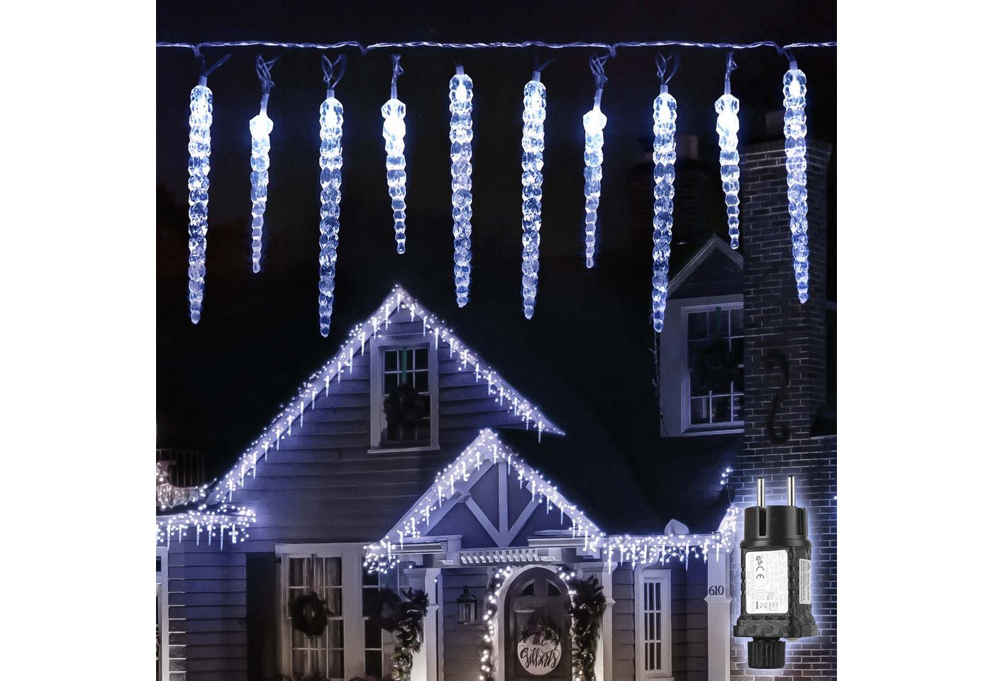 Salcar LED-Lichterkette Eiszapfen Lichterkette Außen Weihnachtsdeko LED Lichtervorhang, 5M 40LED, Kaltweiß Winter-Gartenbeleuchtung, 9 Modi, Memory-Funktion Bild 2