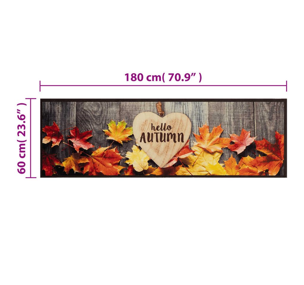furnicato Teppich Küchenläufer Herbst Design 180 x 60 cm, Samtstoff in Braun, 60 x 180 cm, Maschinenwaschbare Teppichmatte mit rutschfester Latex-Rückseite Bild 4