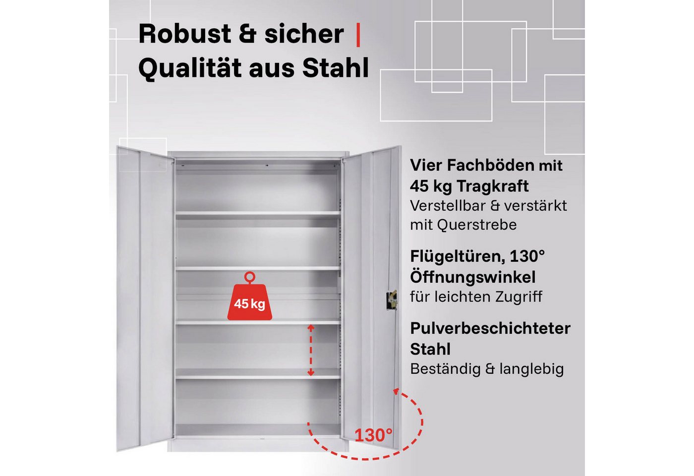 LagerZwei Aktenschrank Stahlschrank 140 x 90 x 40 cm abschließbar, höhenverstellbare Böden, pulverbeschichtet